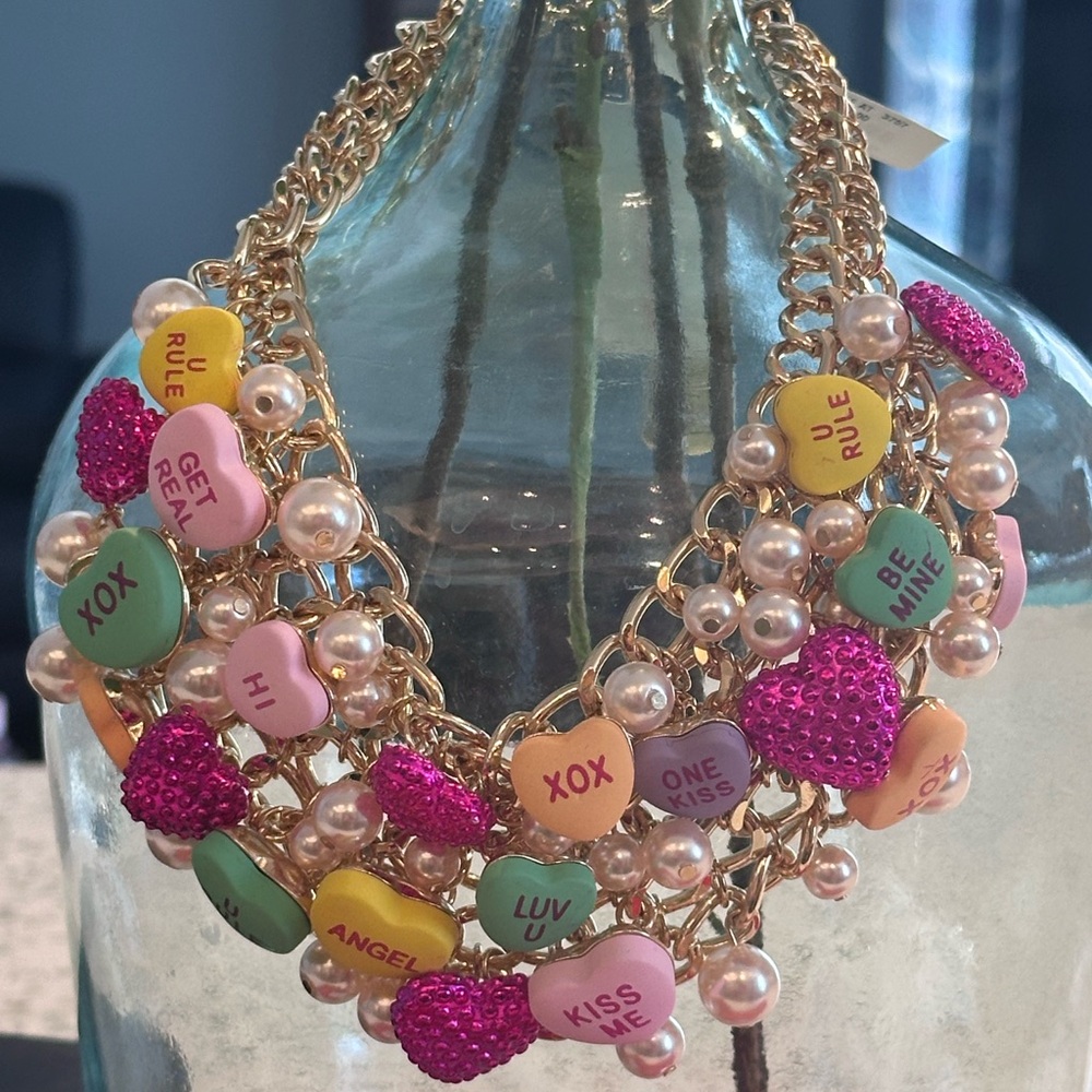 Betsey Johnson Valentine’s Day Heart Necklace with matching studs